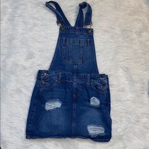 distressed denim overall skirt